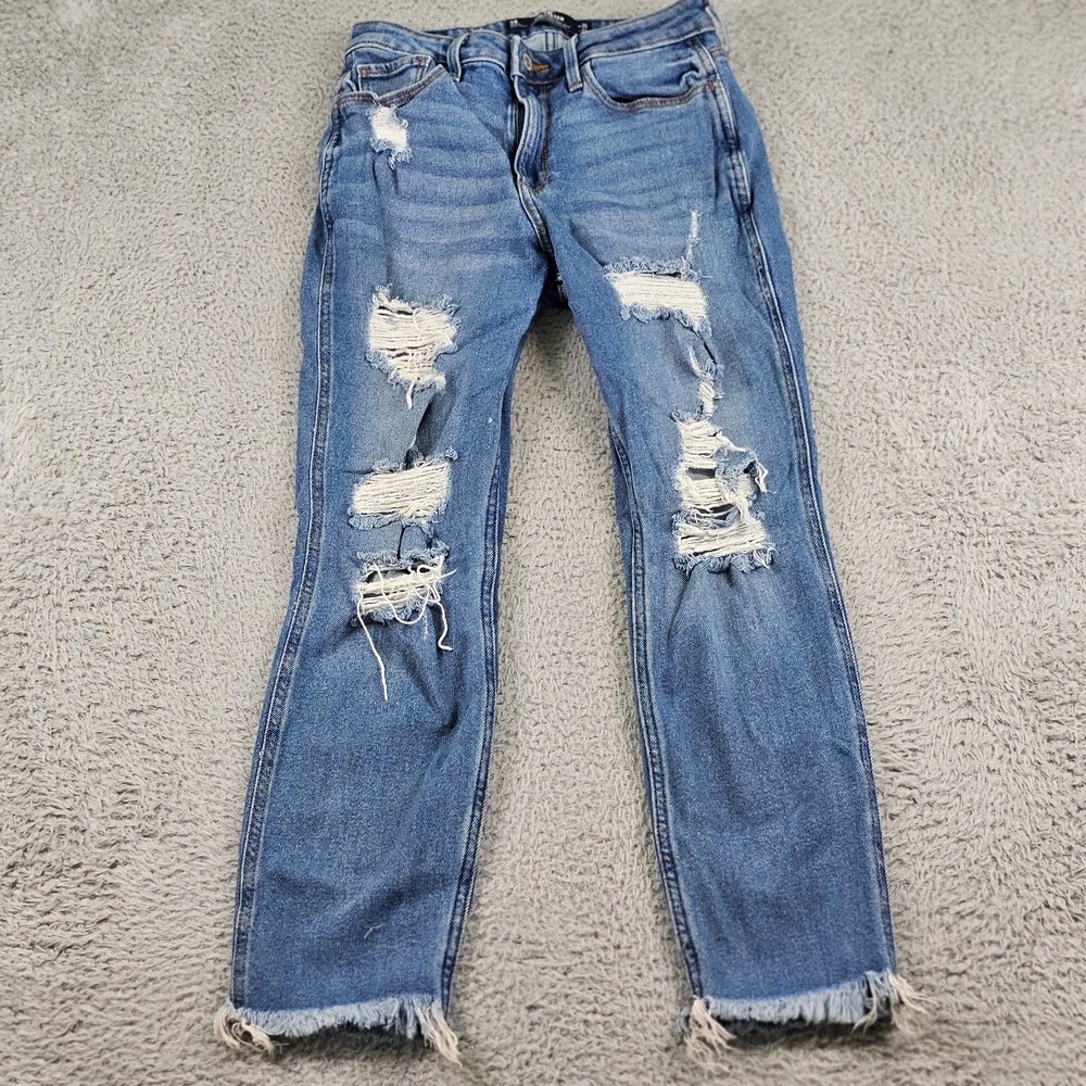Hollister Jeans Womens 26 Curvy High Rise Mom Distressed Ripped Denim Stretch
